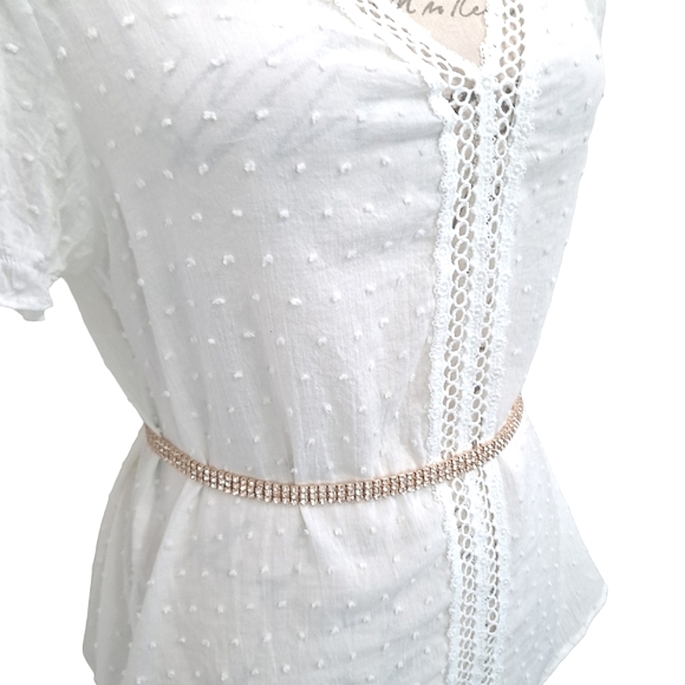 Gold Rhinestone chain bridal wedding waist statement clasp dress belt - Picture 8 of 13